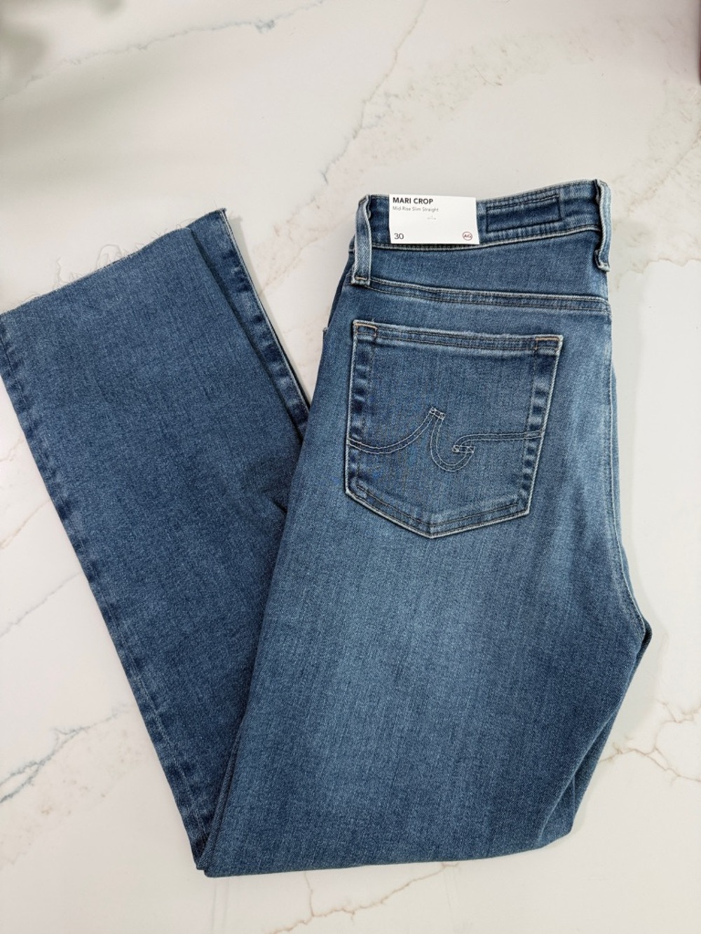 Ag Adriano Goldschmied Mid Rise Blue Crop Straight Jeans